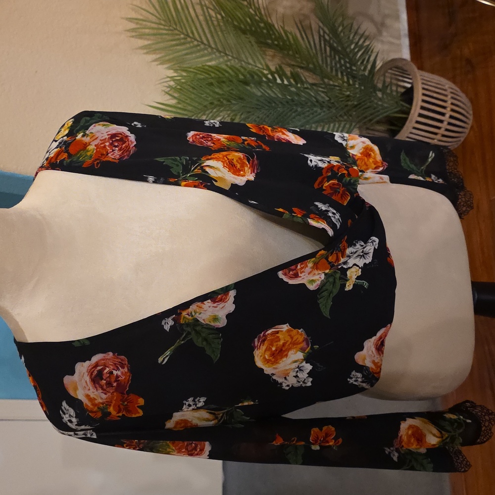 Cotton Candy Black Floral V-Neck Blouse